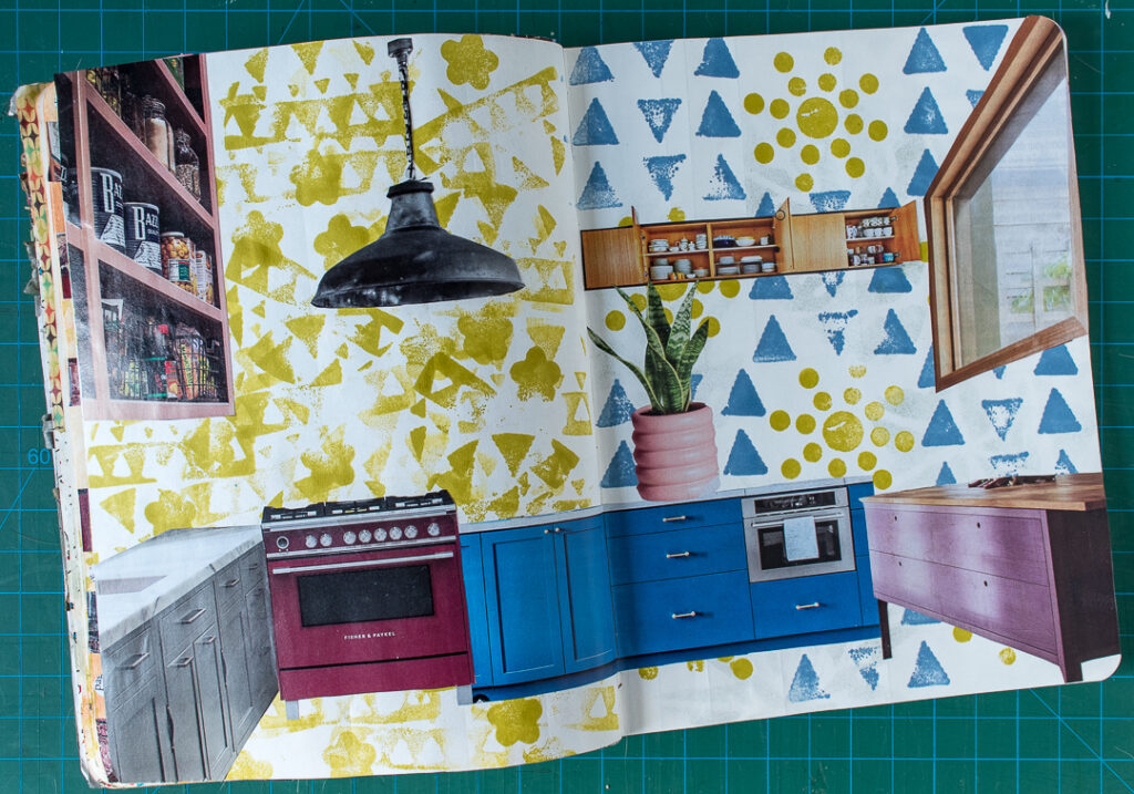 A scene made with magazine cut-outs.