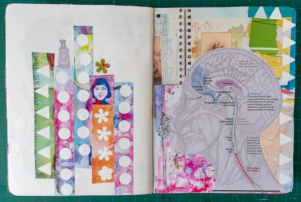 Art journal spread using images from magazines.