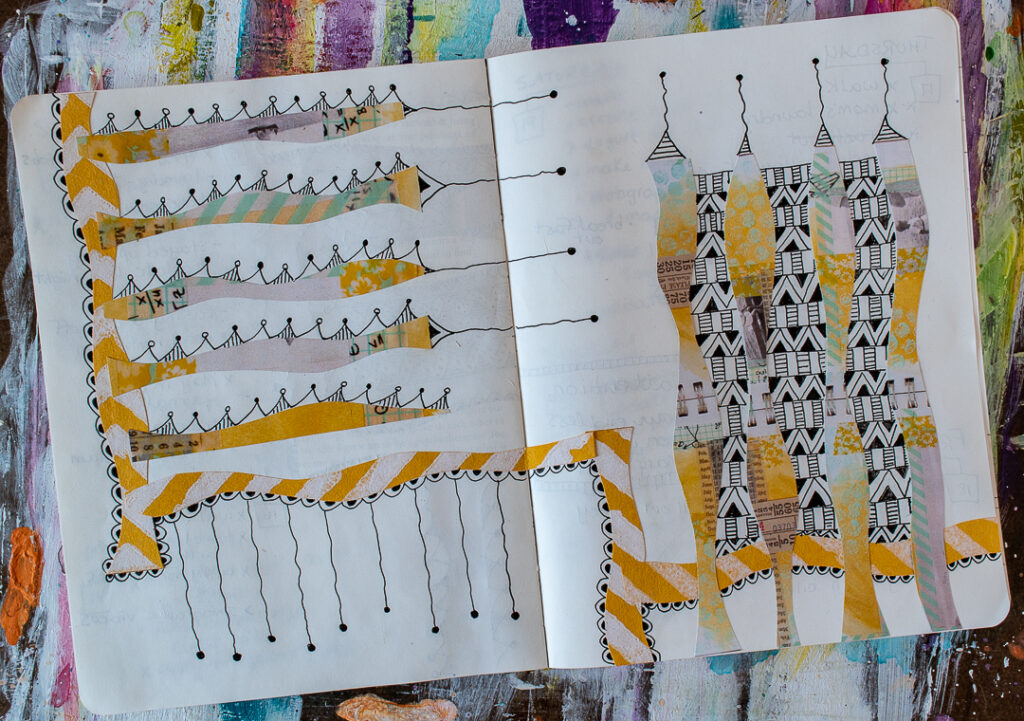 Using strips of paper from a magazine in my art journal.