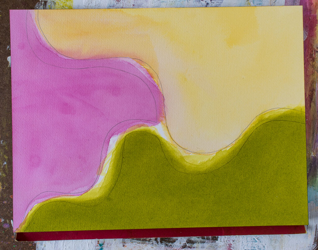 Pink, orange, green painted background.