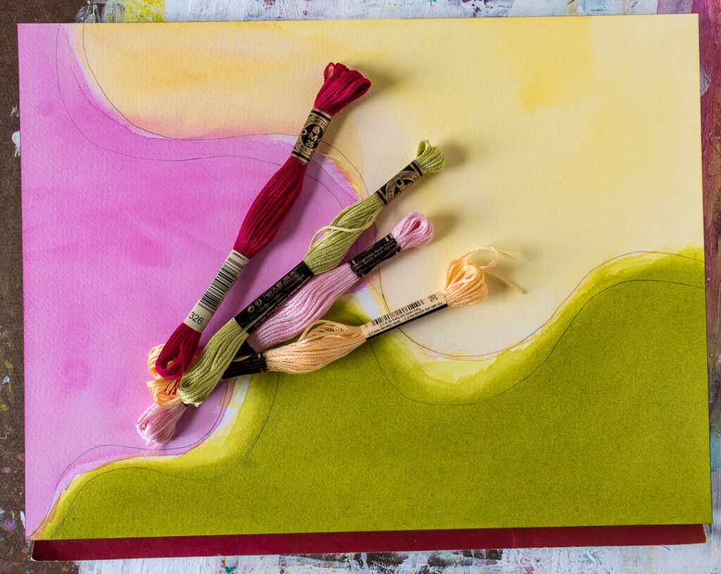 Painted background with floss
