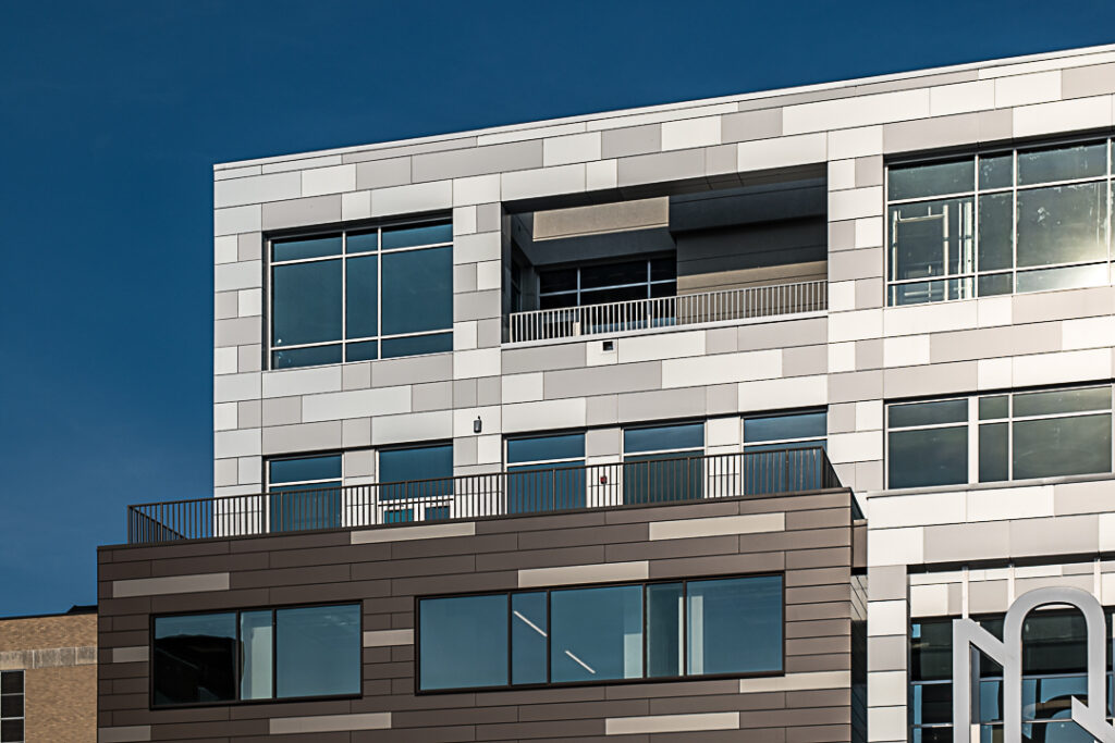 Modern building gleaming in the sunshine