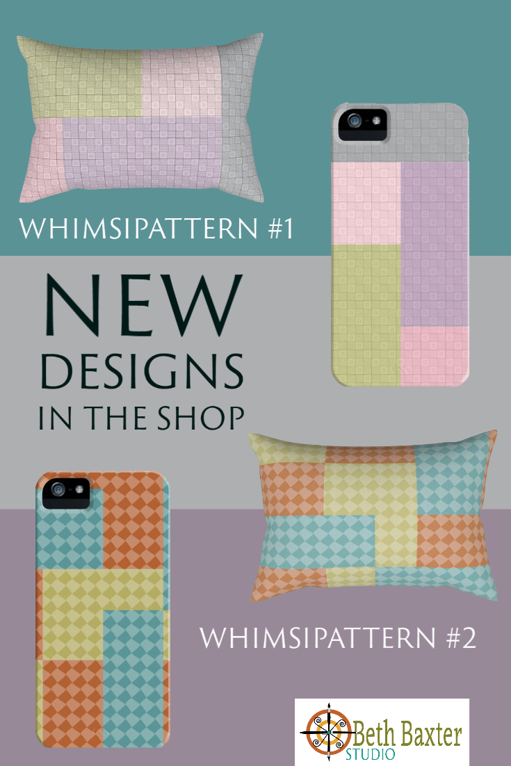 New Designs in the Shop: Whimsipatterns #1 & 2.