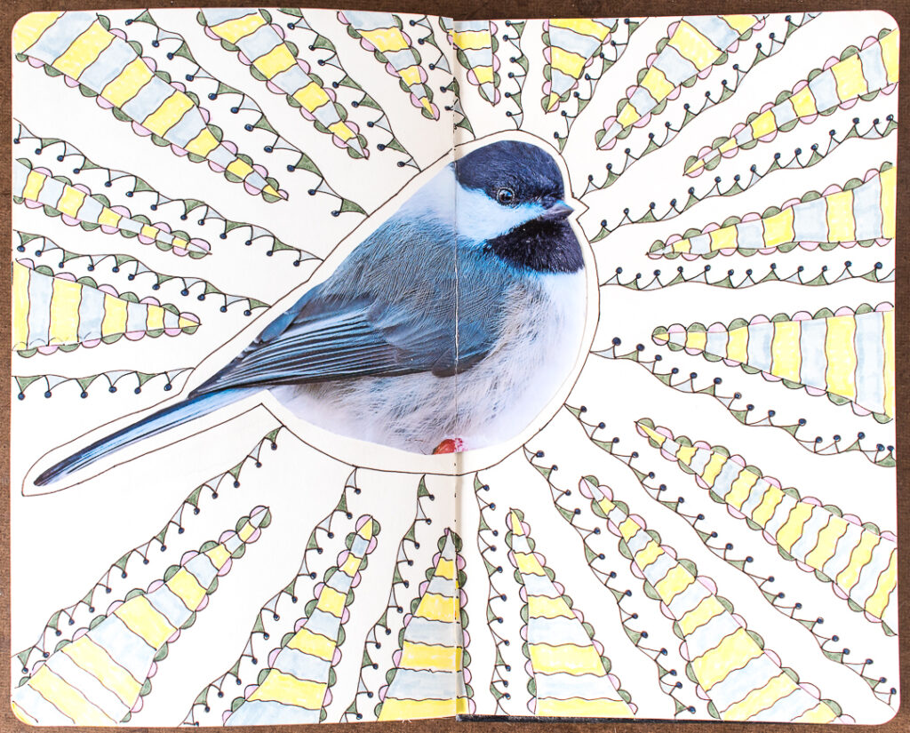 Chickadee with doodles in my art journal