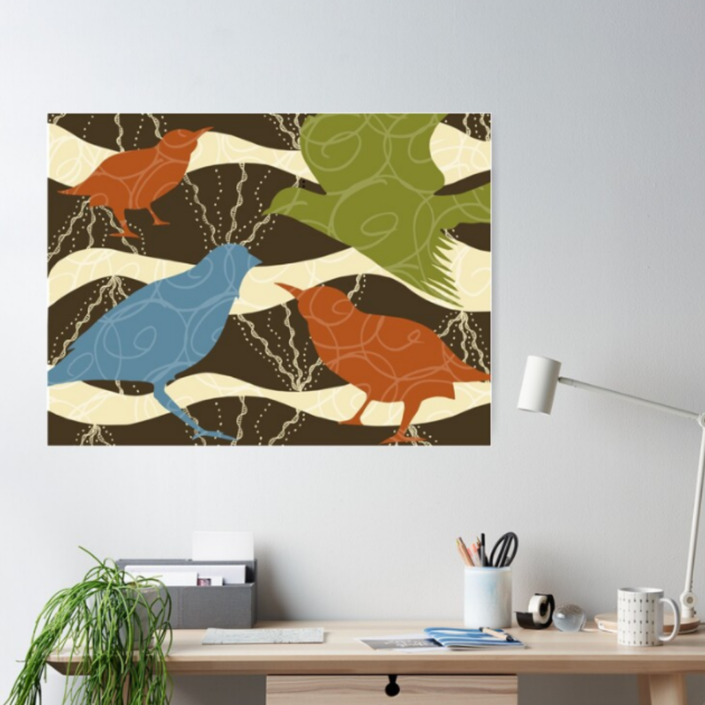 Colorful Birds & Doodles Poster