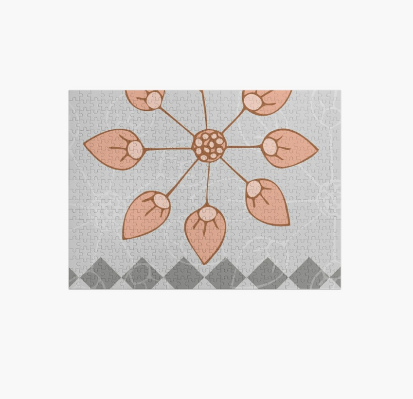 Coral & Gray Blooms Jigsaw Puzzle