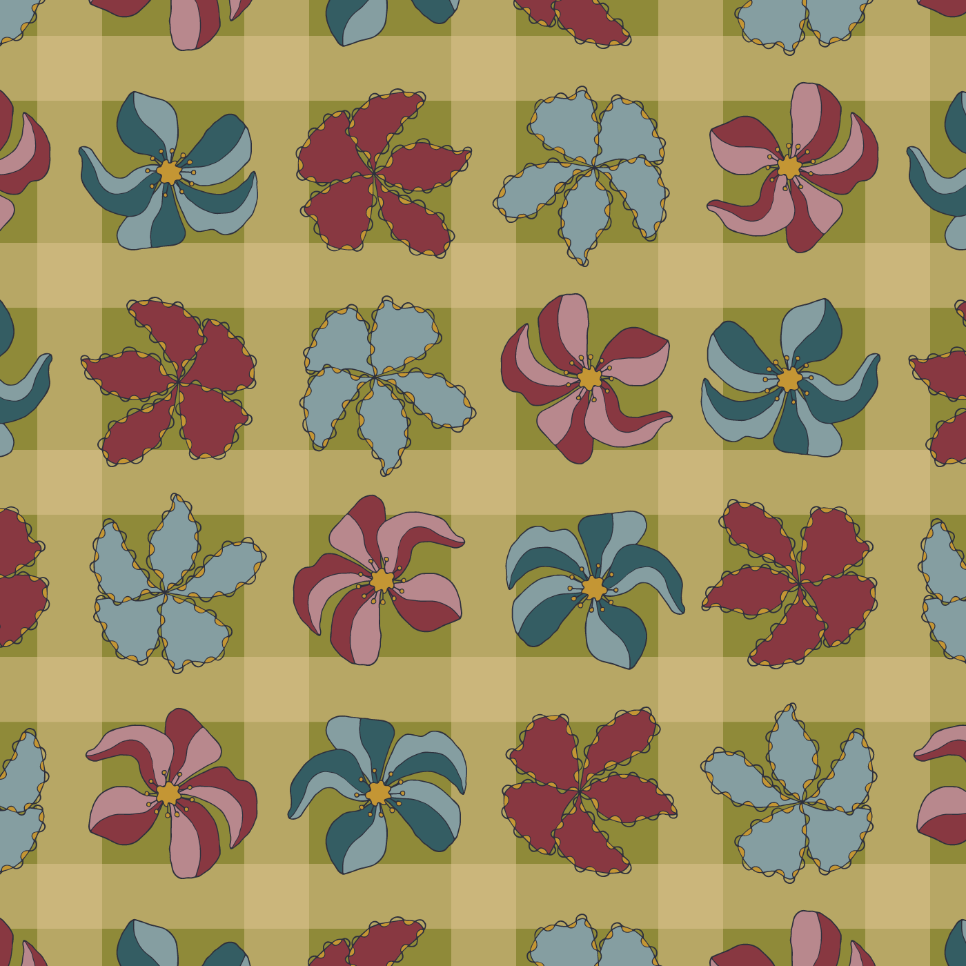 Floral Gingham in Magical Colors