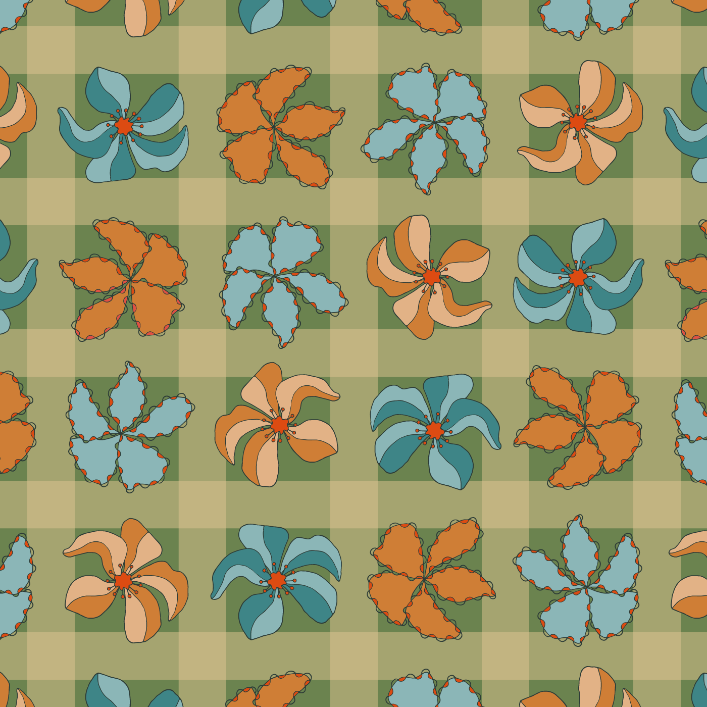 Floral Gingham in Woodland Colors