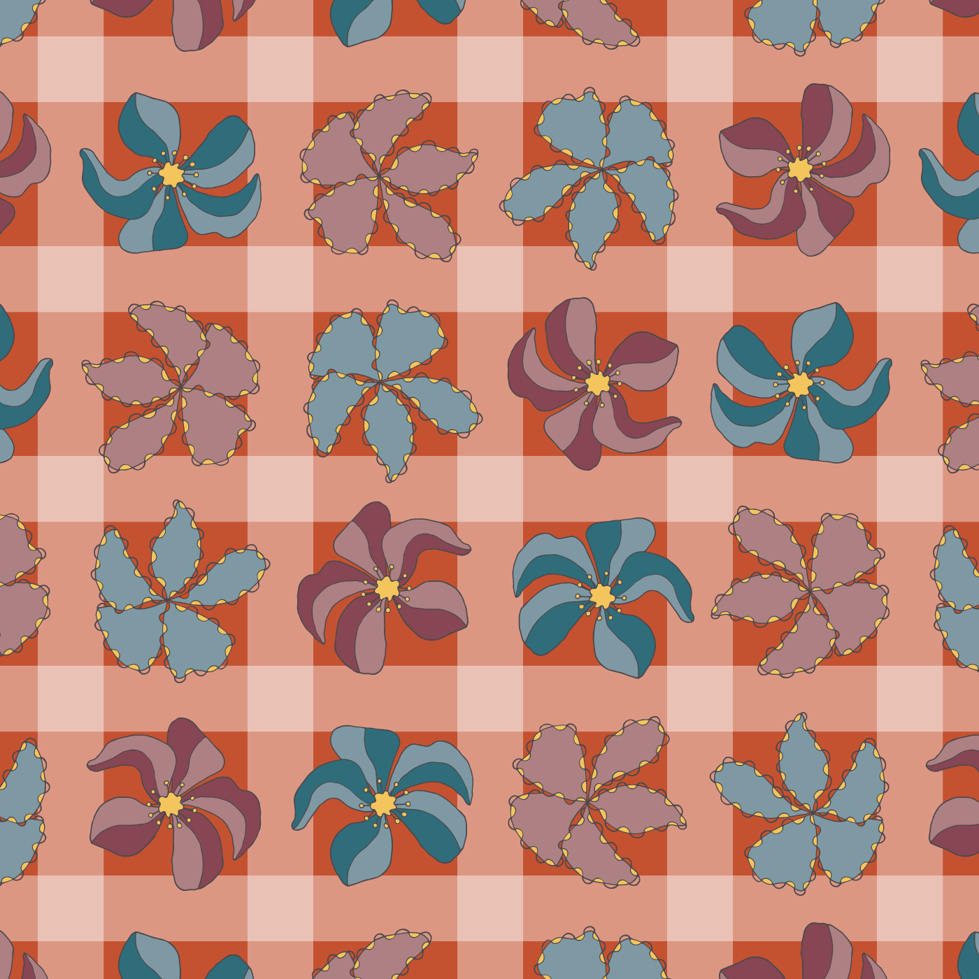 Floral Gingham in Global Colors