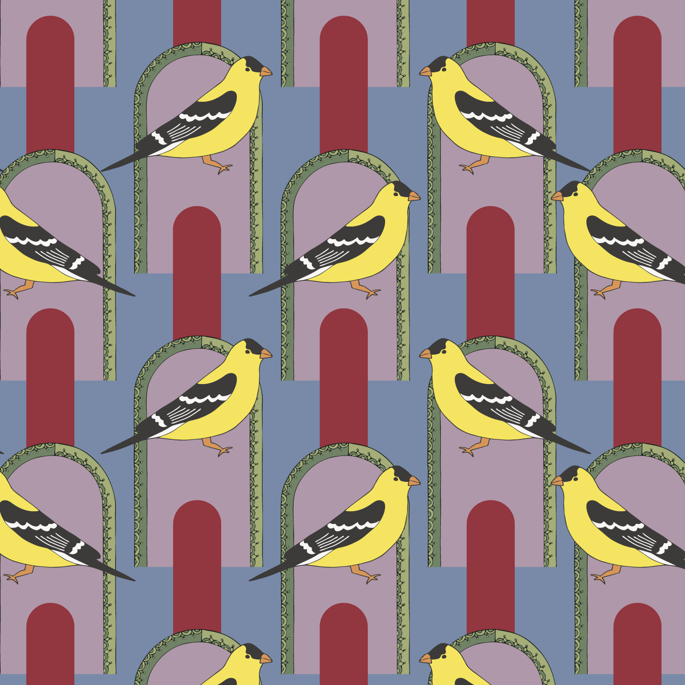 Retro Eastern Goldfinch Pattern