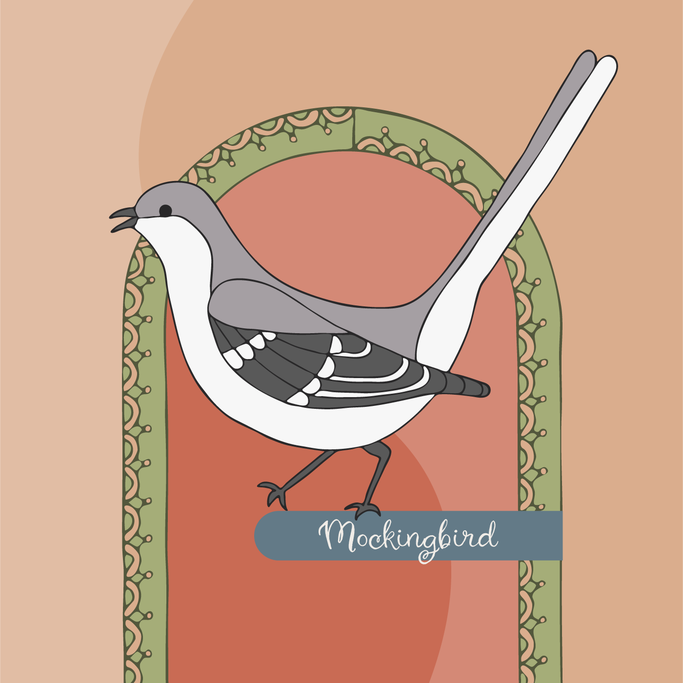 Retro Mockingbird Illustration