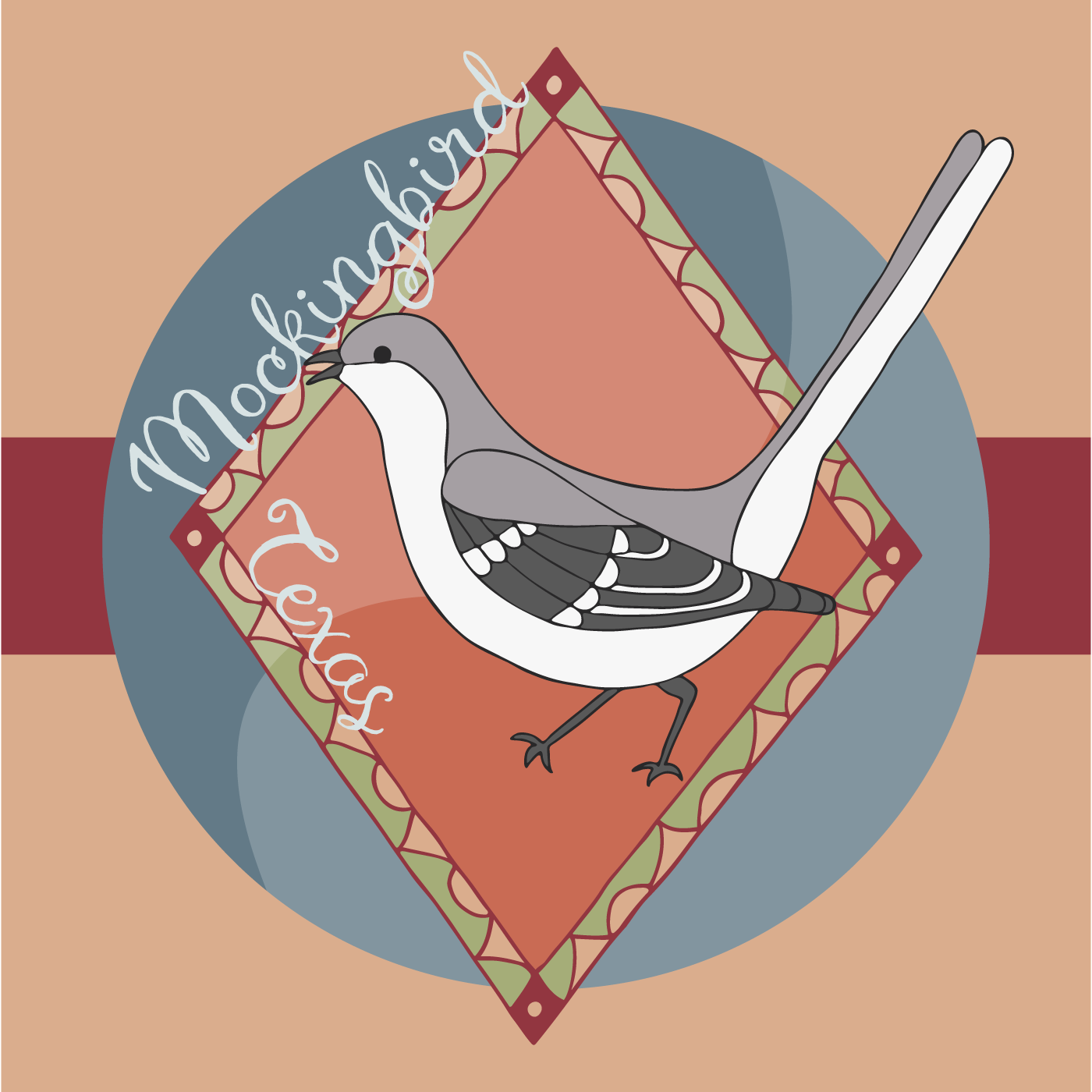 Texas State Bird: Mockingbird Illustration