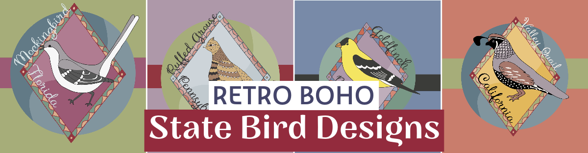 Retro Boho State Bird Designs