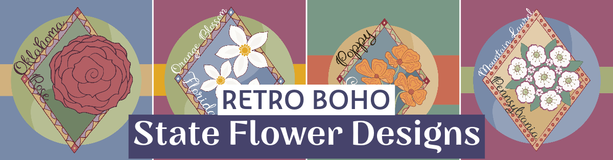 Retro Boho State Flower Designs