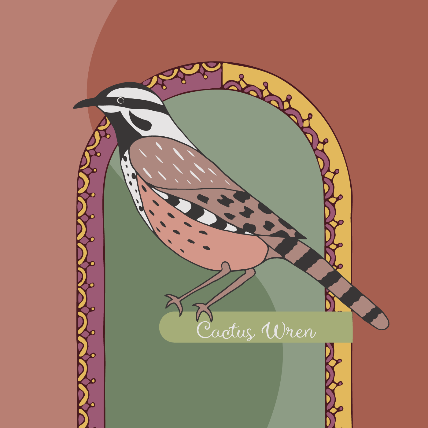 Retro Boho Cactus Wren